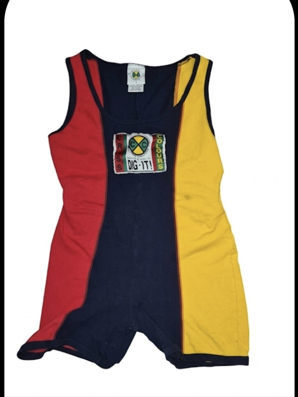 Vintage 90s Cross Colours DIG-IT Colorblock Tank Romper Colors Jumper Size Small - Picture 2 of 5